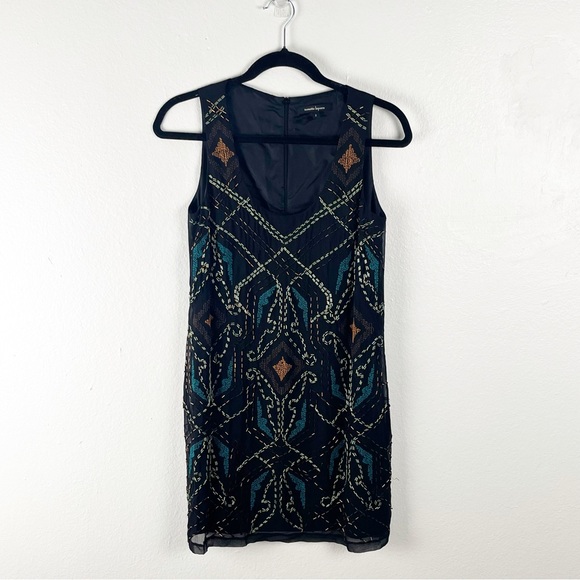 NANETTE LEPORE 100% Silk Black Dreamcatcher Beaded Back Hidden Zipper Dress 2 - Picture 1 of 10